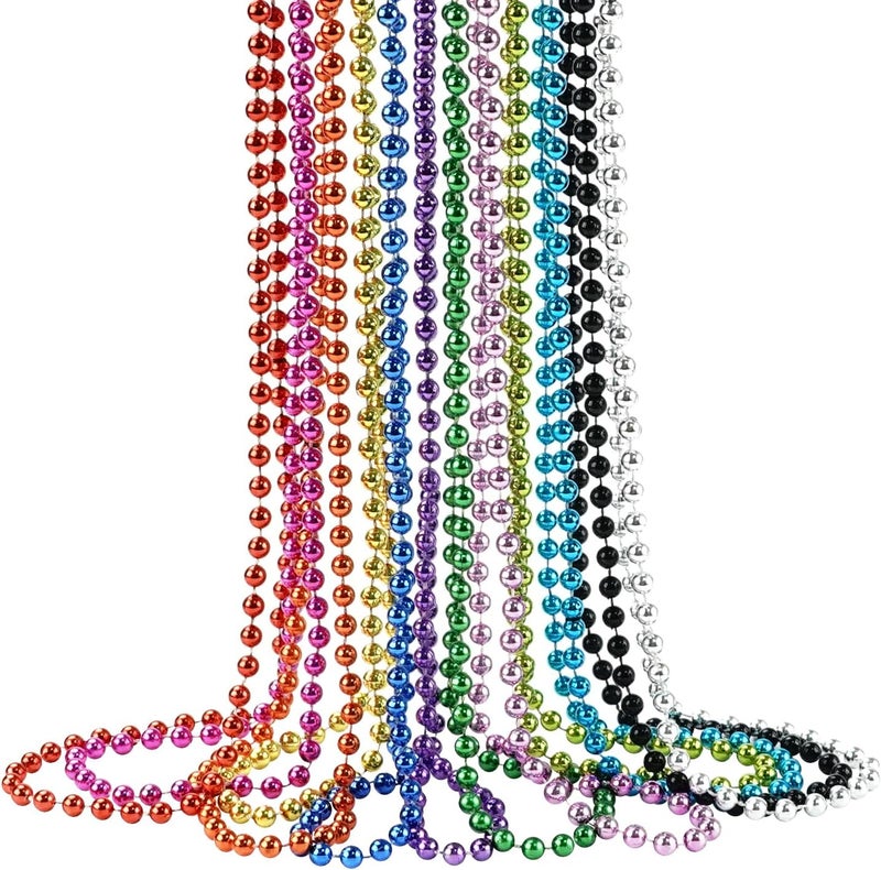 ZZYFGH 33'' 7mm Metallic Colors Bead Necklace Bulk, Mardi Gras Round Beaded Necklaces for Party Favors Costume Necklace (12 Pcs) - Image 1